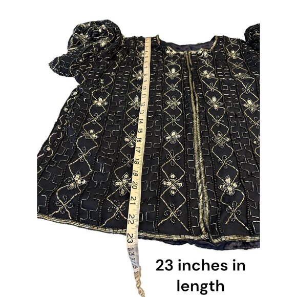 Vintage Scala Beaded Silk Jacket Navy/Gold Size L Made In India - Picture 6 of 6
